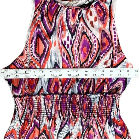 TRINA TURK Smocked Midi Dress sz 8 Multicolor Sleeveless Chiffon Lined Sunset - Picture 4 of 9